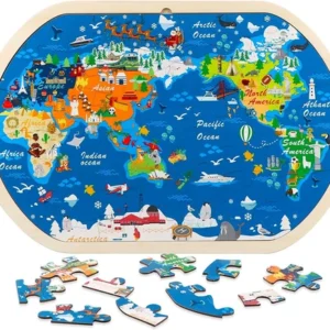 31 Piece Wooden World Map Jigsaw Puzzle Educational Montessori Toys for Kids 3+