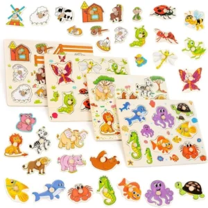 4 Pack Baby Kids Toddler Wooden Animal Jigsaw Early Learning Educational Toys