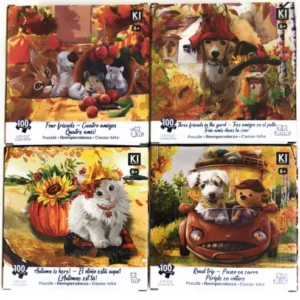 Lot 4 100 Piece Jigsaw Puzzle Kids Toys Puppy Kitten Animal Spring Summer Camp