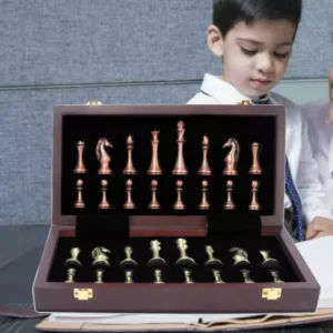 Creativity Metal Chess Set Wooden Chess Board Storage Slots Adult Children Toys