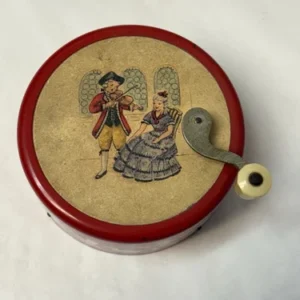 Vtg Switzerland Hand Crank Wind Up Metal Music Box Dancing Kids Farm Animals