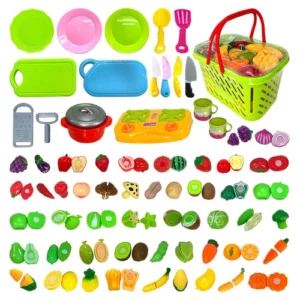 Kids Toys 100 PCs Pretend Play Kitchen Accessories With Fruits & Vegetables Set