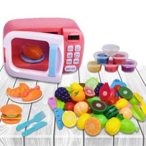 Kids 50 Pcs Toys Microwave Oven food Cutting vegetable fruits board Lights Sound