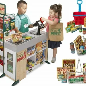 Melissa & Doug Supermarket Store Food Play Set Cash Shopping Trolley Toys