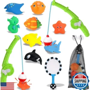 Magnetic Toddler Bath Toys - Kids Fishing Pool Game Set of 2 Fishing Poles, 8
